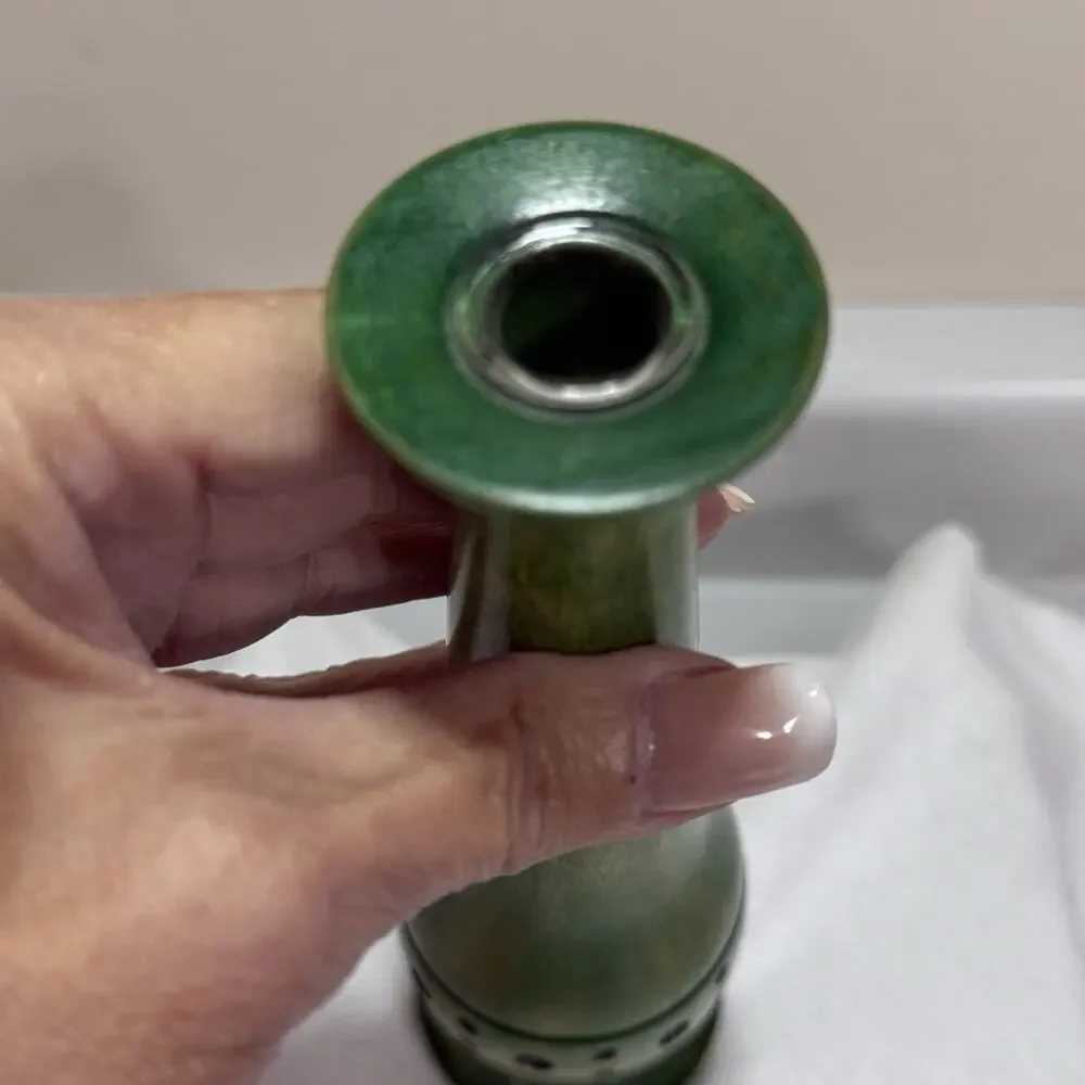 Vintage Hand-Turned Bud Vase Solid Maple Green Dye Signed GEW Glass Insert OOAK